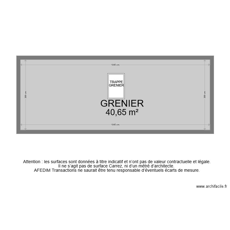 BI 8871 GRENIER. Plan de 1 pièce et 41 m2