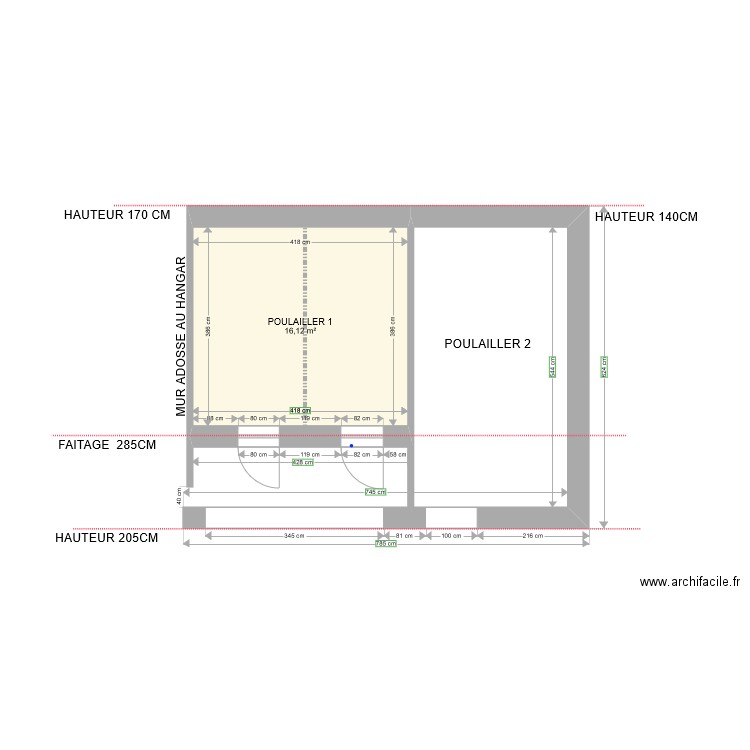 plan EXISTANT POULAILLER. Plan de 1 pièce et 16 m2