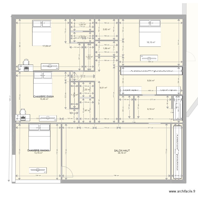 PLAN VIR V3. Plan de 22 pièces et 255 m2