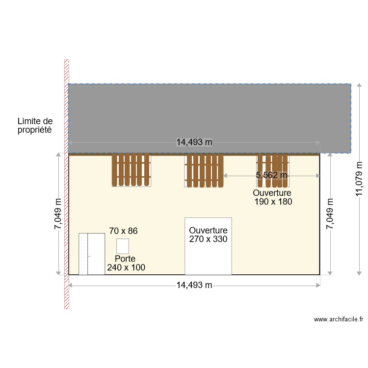 facade ouest actuelle 2. Plan de 1 pièce et 100 m2