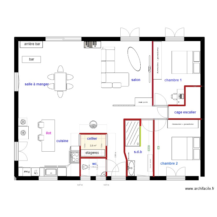 maison 2. Plan de 1 pièce et 3 m2