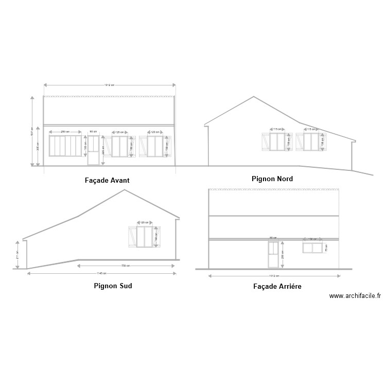 façades. Plan de 8 pièces et 156 m2