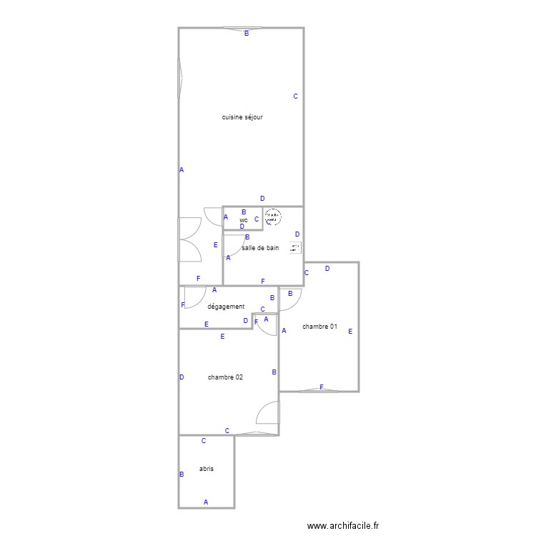 bureau 1107 pb. Plan de 7 pièces et 77 m2