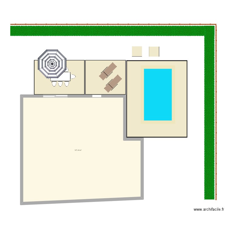 Piscine. Plan de 1 pièce et 107 m2