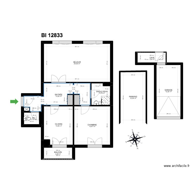 BI 12833. Plan de 16 pièces et 97 m2