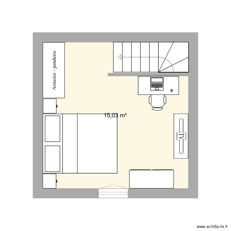 LESAGE ETAGE MEUBLE. Plan de 1 pièce et 15 m2