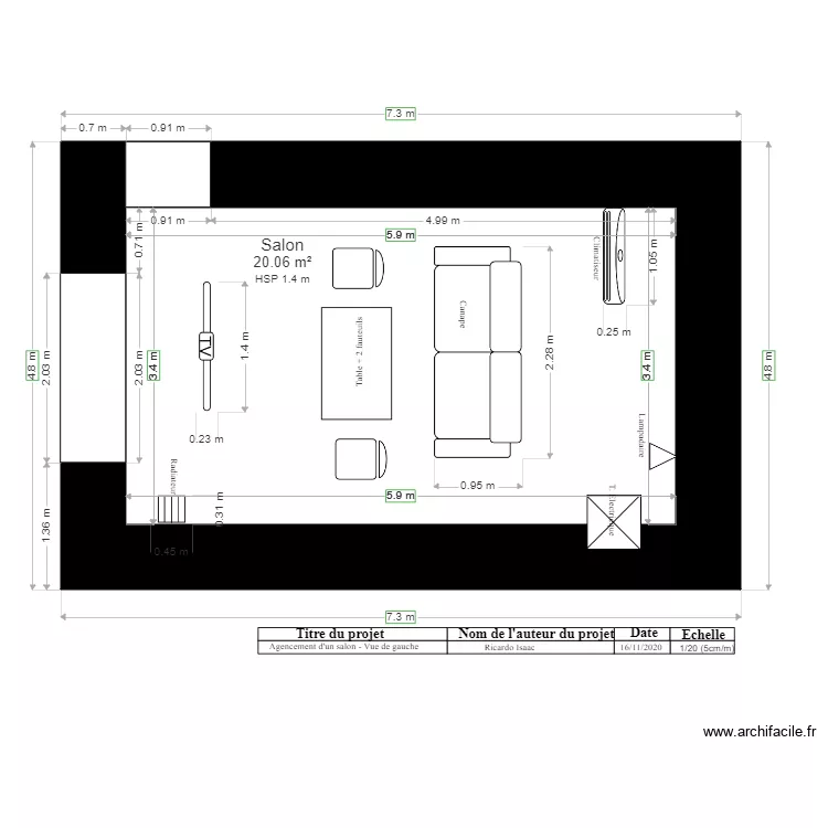Agencement salon plan vue de gauche Proposition 1. Plan de 