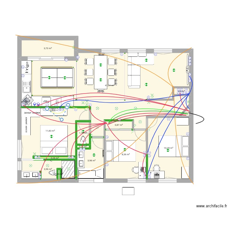 proto 1 pc pieuvre . Plan de 14 pièces et 87 m2