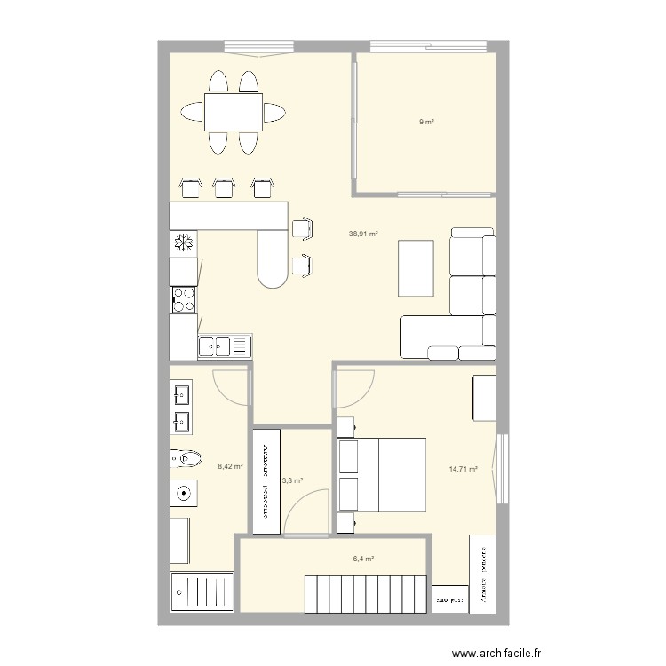 Comble. Plan de 6 pièces et 81 m2