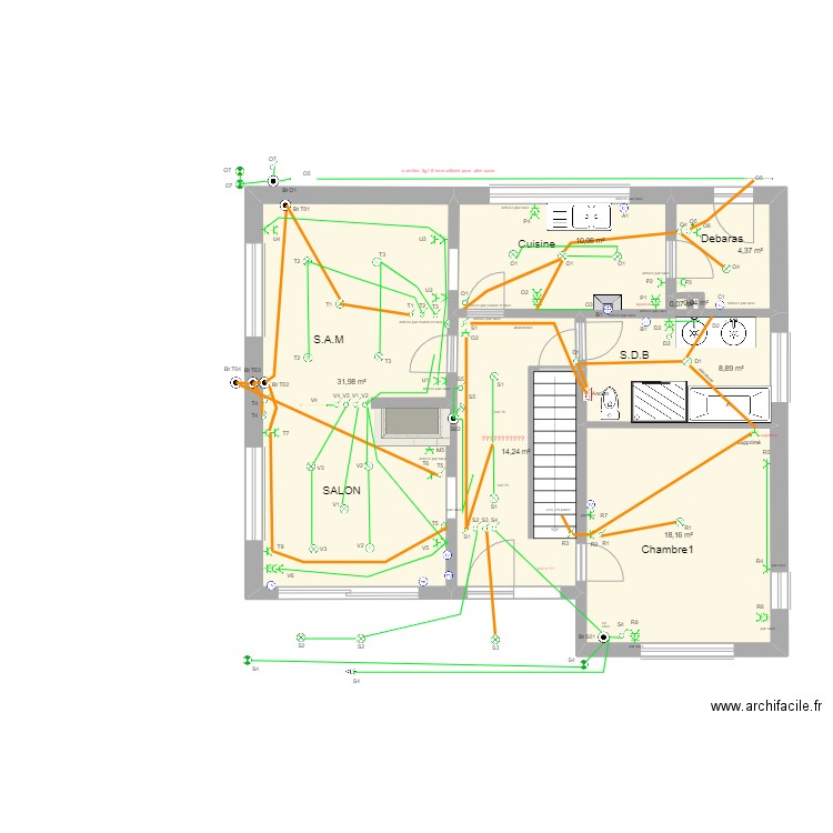 20220530 electricité Rez-chaussée Pierre. Plan de 0 pièce et 0 m2
