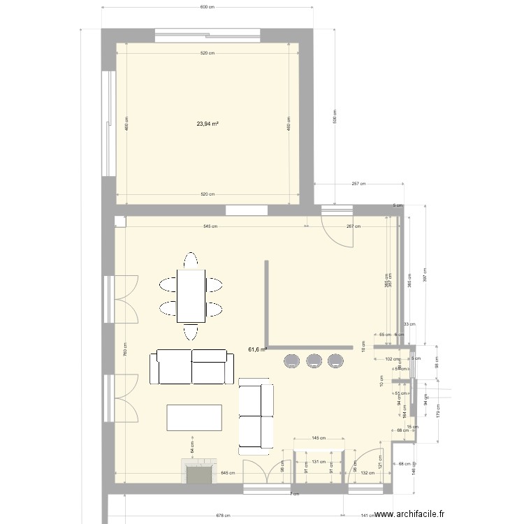 plan Véranda. Plan de 2 pièces et 86 m2