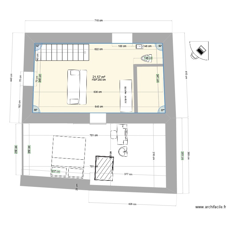 La Poste3_etage_ver3. Plan de 1 pièce et 22 m2