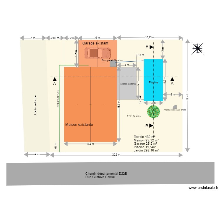 Maison avec piscine. Plan de 0 pièce et 0 m2