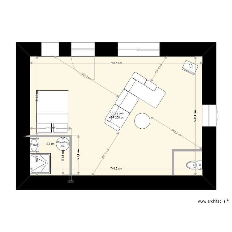 STUDIO VIDE PROJET 1. Plan de 1 pièce et 39 m2