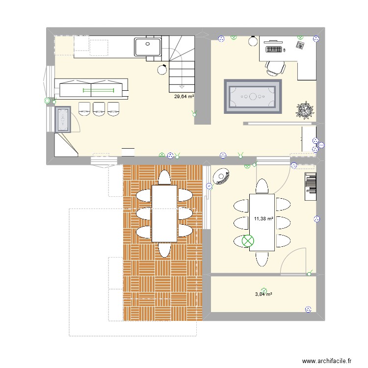 cuisine et salle à manger phase 3. Plan de 3 pièces et 45 m2