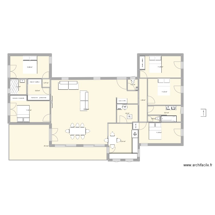 08/08/25. Plan de 16 pièces et 177 m2