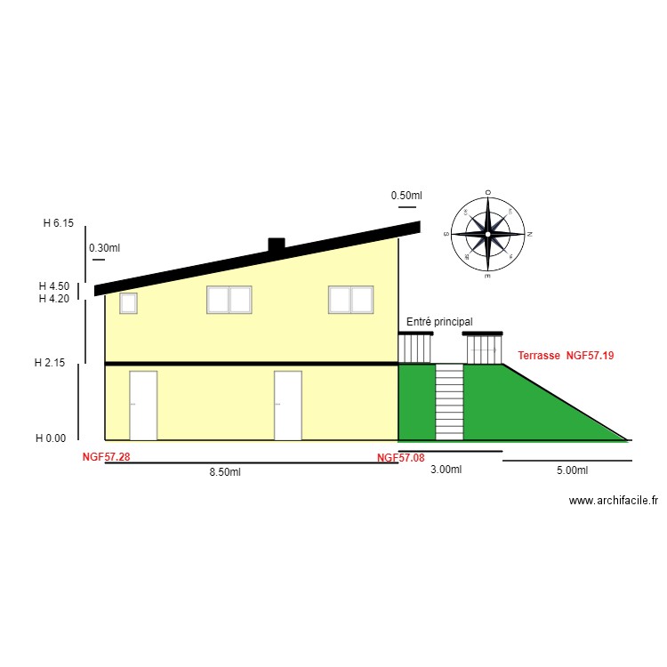 Facade EST                                villenauxe. Plan de 1 pièce et 18 m2