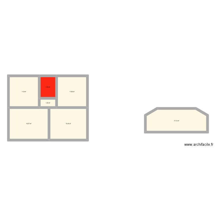 Gonet 2émé etage. Plan de 7 pièces et 79 m2