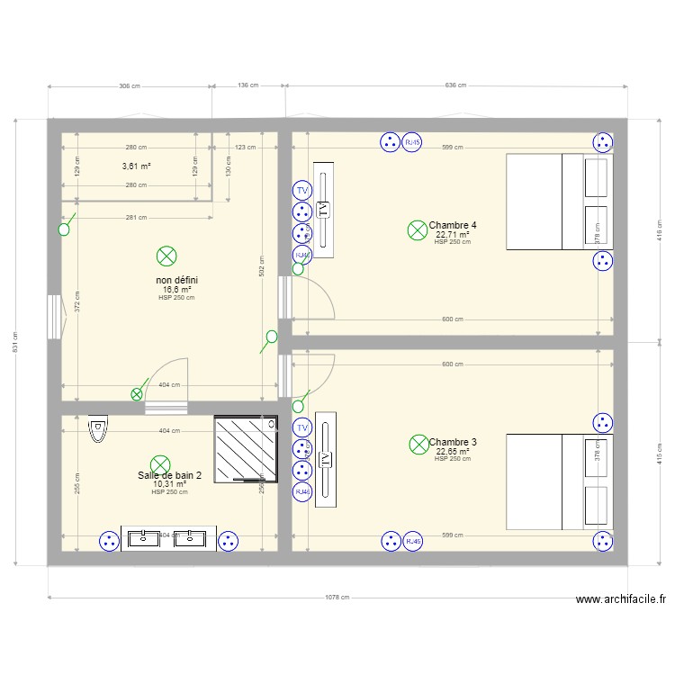 ferme étage 1 électricité. Plan de 16 pièces et 332 m2