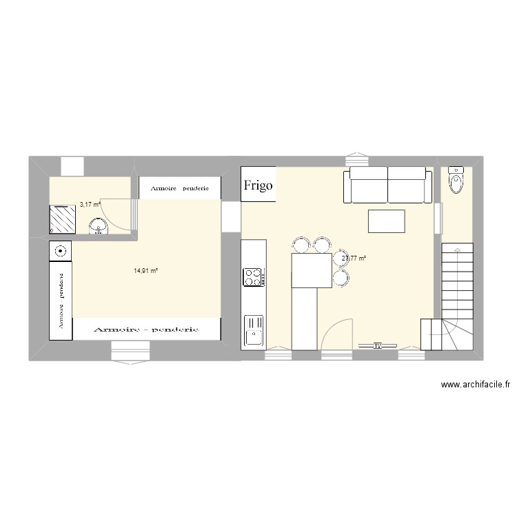 R1 TOURRETTE 2. Plan de 3 pièces et 46 m2