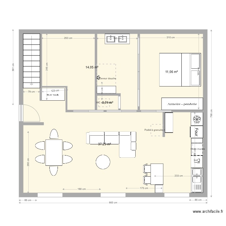 Maison Yport MODIF 3. Plan de 4 pièces et 63 m2