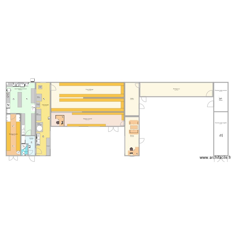 Hangar + Labo + attelier. Plan de 12 pièces et 241 m2