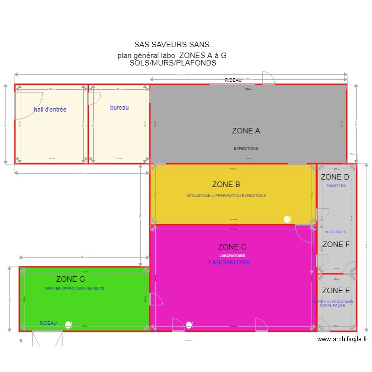 plan general labo Zones A à G SOLS MURS PLAFONDS. Plan de 0 pièce et 0 m2