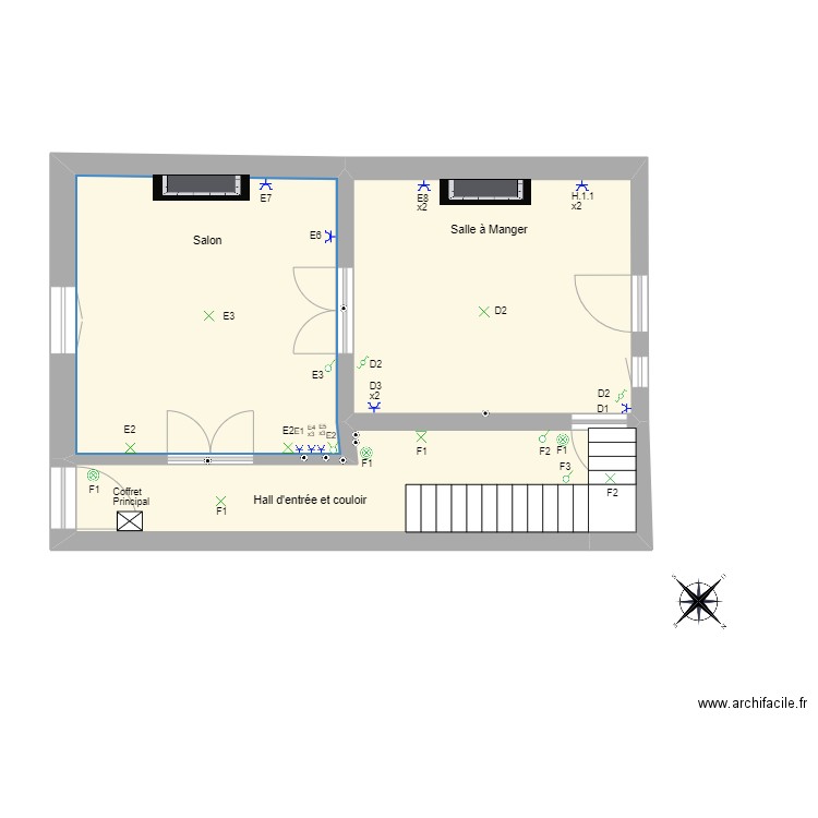 Maison rez de chausse. Plan de 3 pièces et 46 m2