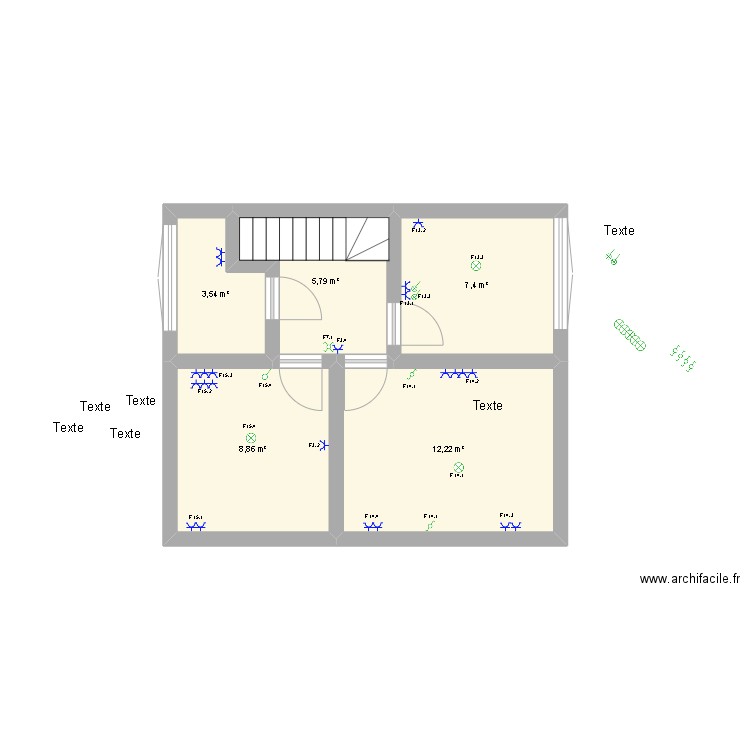 etage alan stiers . Plan de 5 pièces et 38 m2