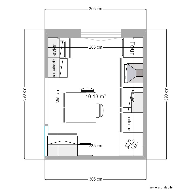 cuisine petit bois. Plan de 1 pièce et 10 m2