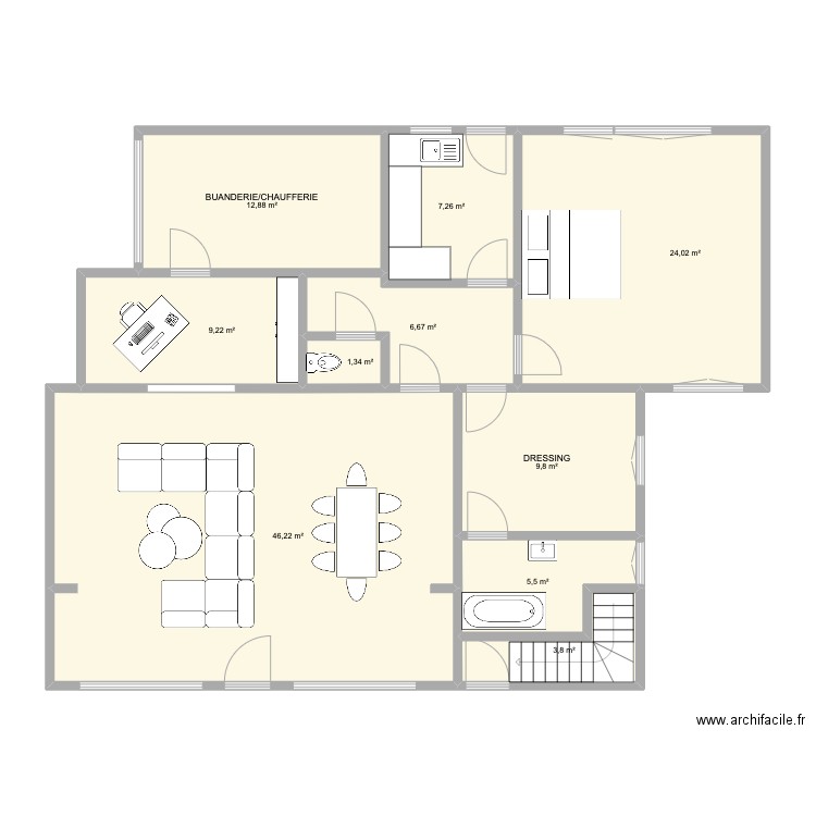 HF 1. Plan de 10 pièces et 127 m2