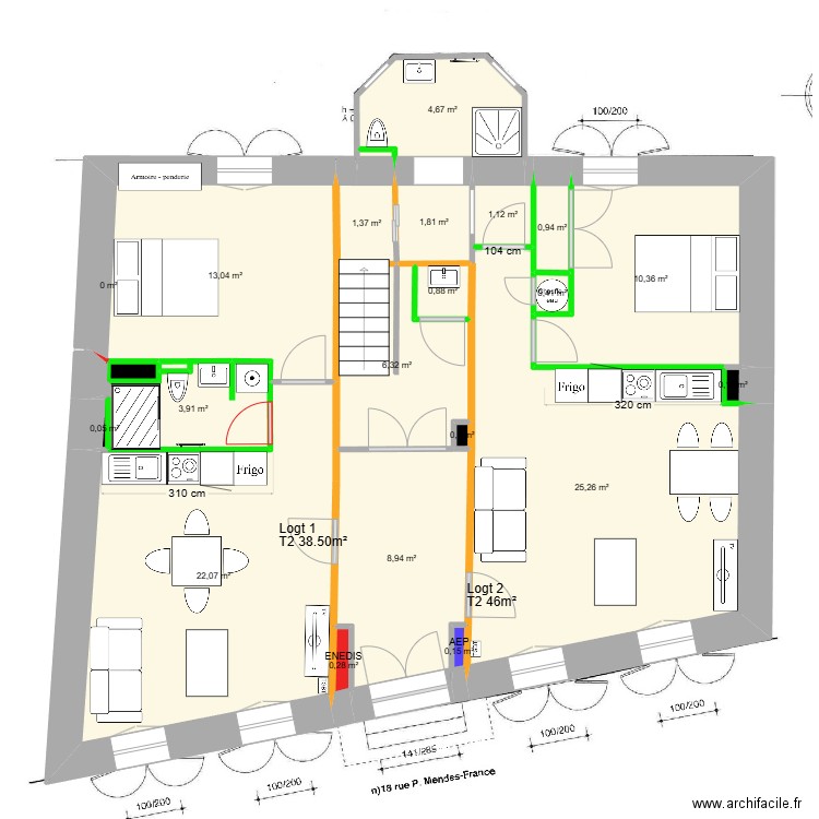 Cabinet EDL RDC. Plan de 41 pièces et 304 m2