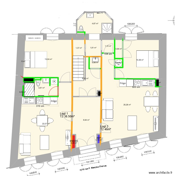 Cabinet EDL RDC. Plan de 38 pièces et 303 m2