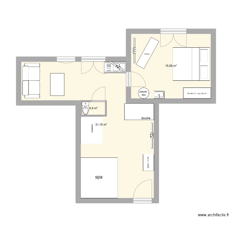 airbnb spa sml modifier. Plan de 3 pièces et 48 m2