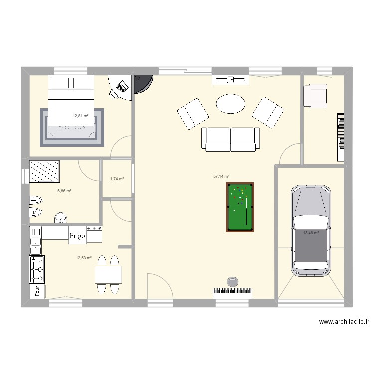 Maison meublée. Plan de 6 pièces et 105 m2