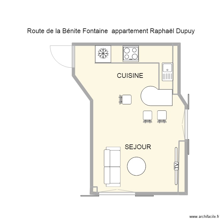 Cuisine Route de la Bénite Fontaine. Plan de 4 pièces et 19 m2