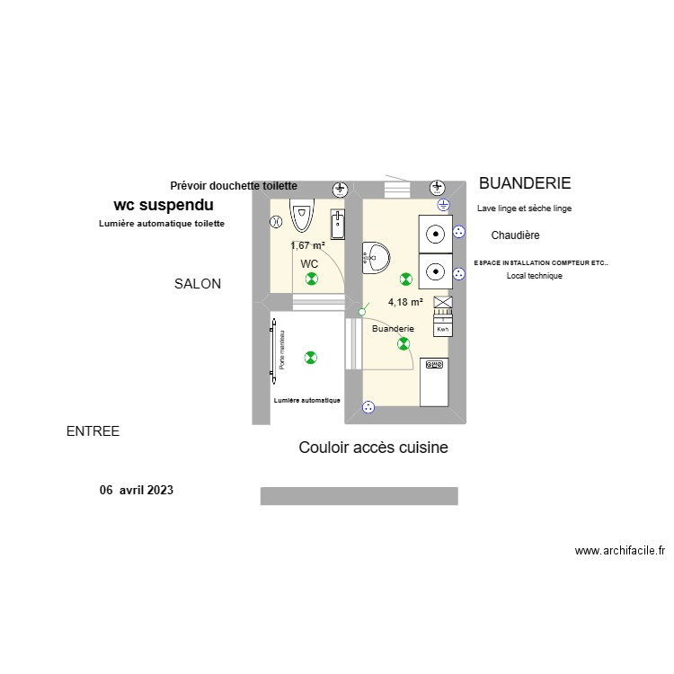 BUANDERIE Oct Vassy. Plan de 2 pièces et 6 m2