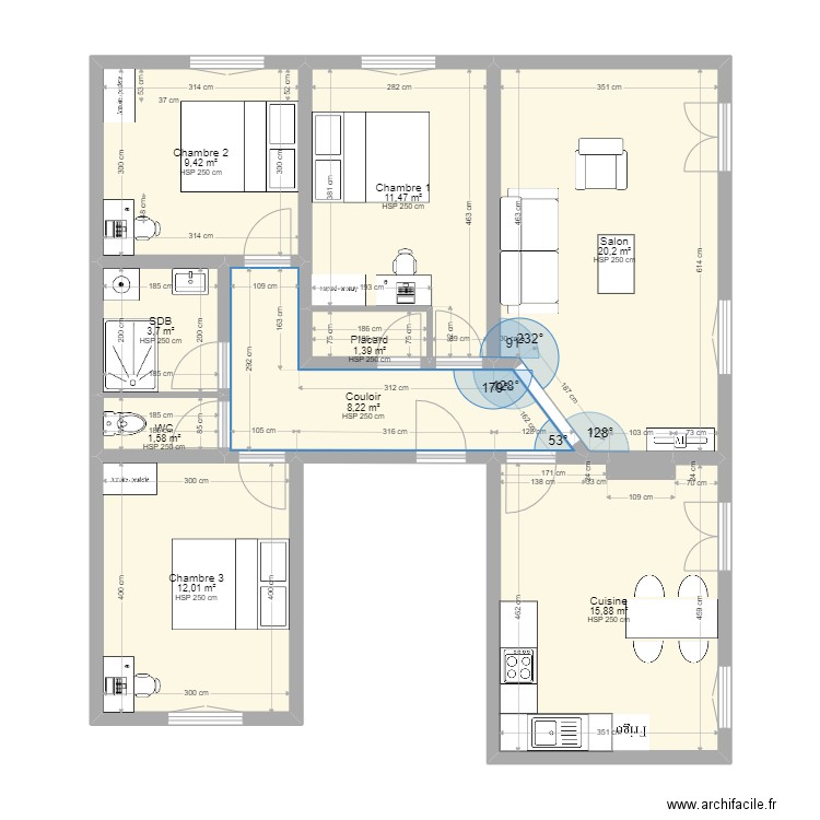 Visite St Etienne le 15 10  Etat des lieux. Plan de 10 pièces et 84 m2