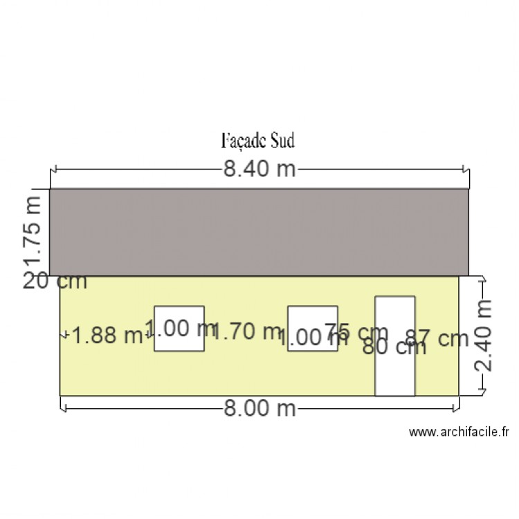 facade sud . Plan de 0 pièce et 0 m2