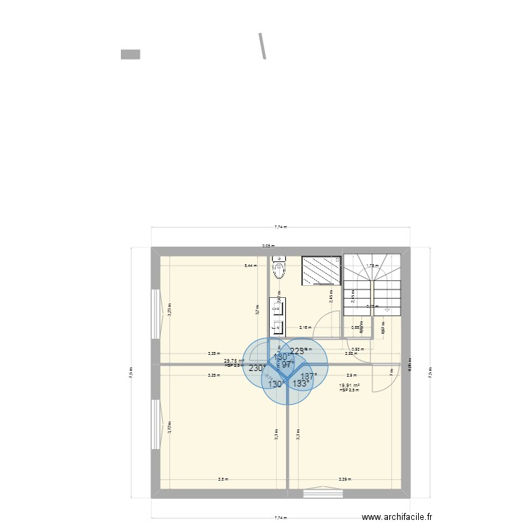 ETAGE 1. Plan de 2 pièces et 50 m2