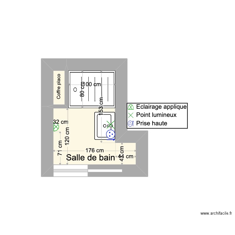 Salle de bain Lorient - 11ème étage. Plan de 2 pièces et 3 m2