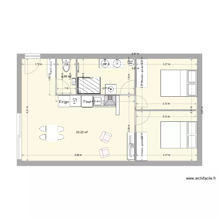 cozes 50m2. Plan de 