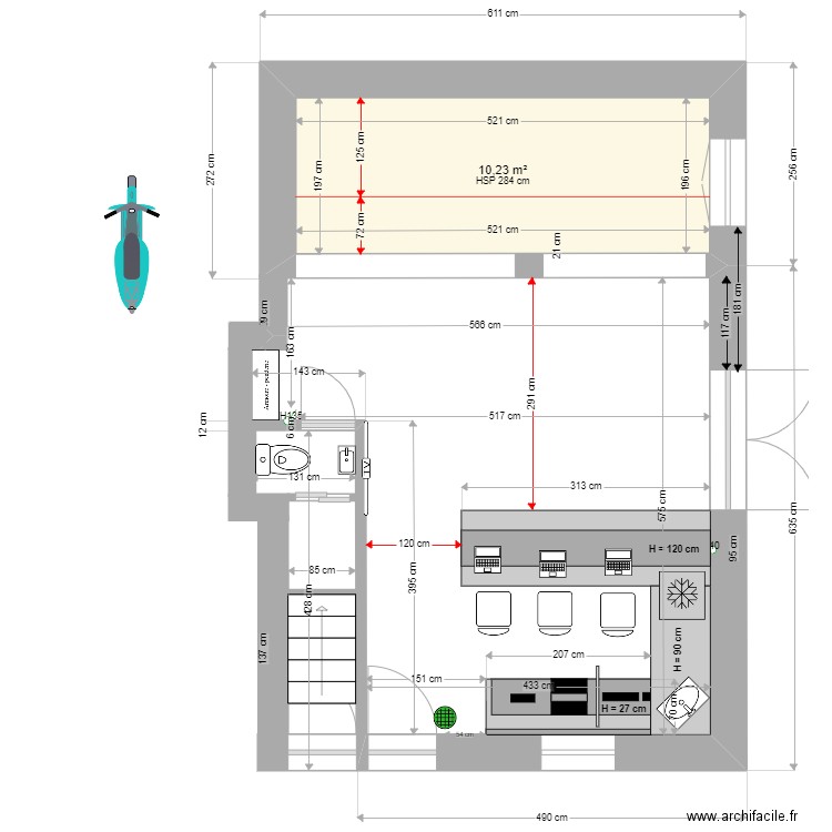 Abbes Saidi 4 plan Motos V130722. Plan de 1 pièce et 10 m2