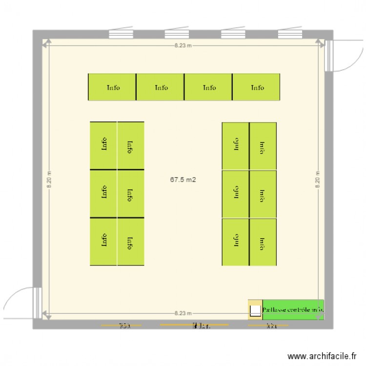 Salle G104b. Plan de 1 pièce et 68 m2