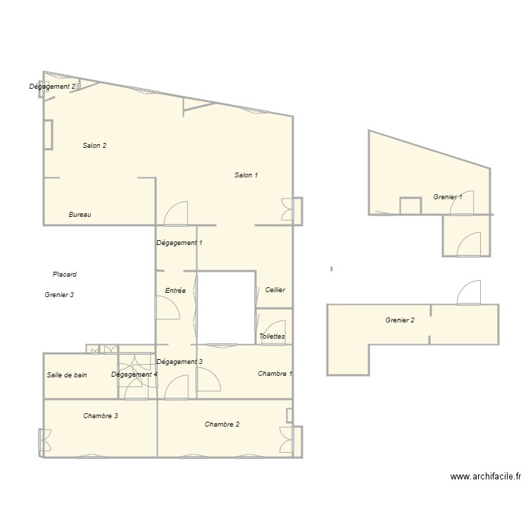 Croquis BRUT. Plan de 23 pièces et 108 m2