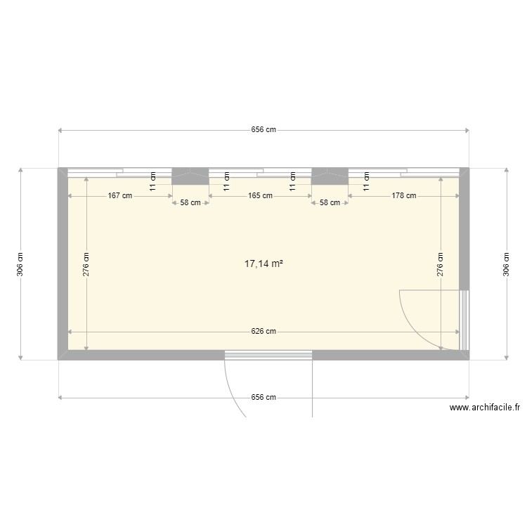 Rénovation cuisine fenêtres coulissantes. Plan de 1 pièce et 17 m2