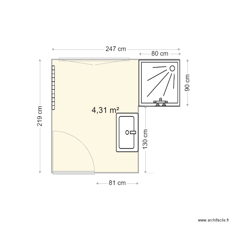 HERISSE  Existant. Plan de 1 pièce et 4 m2