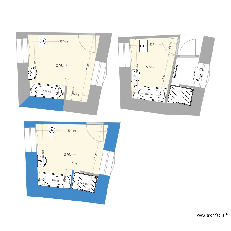 SALLE DE BAIN COMMUNE ETAT ACTUEL  et projet 1. Plan de 0 pièce et 0 m2