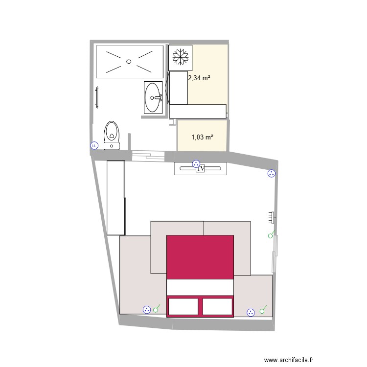 PROJET CHAMBRE DOUBLE. Plan de 2 pièces et 3 m2