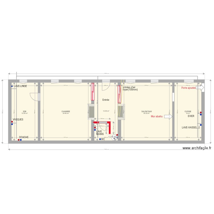 rdc modifié. Plan de 0 pièce et 0 m2